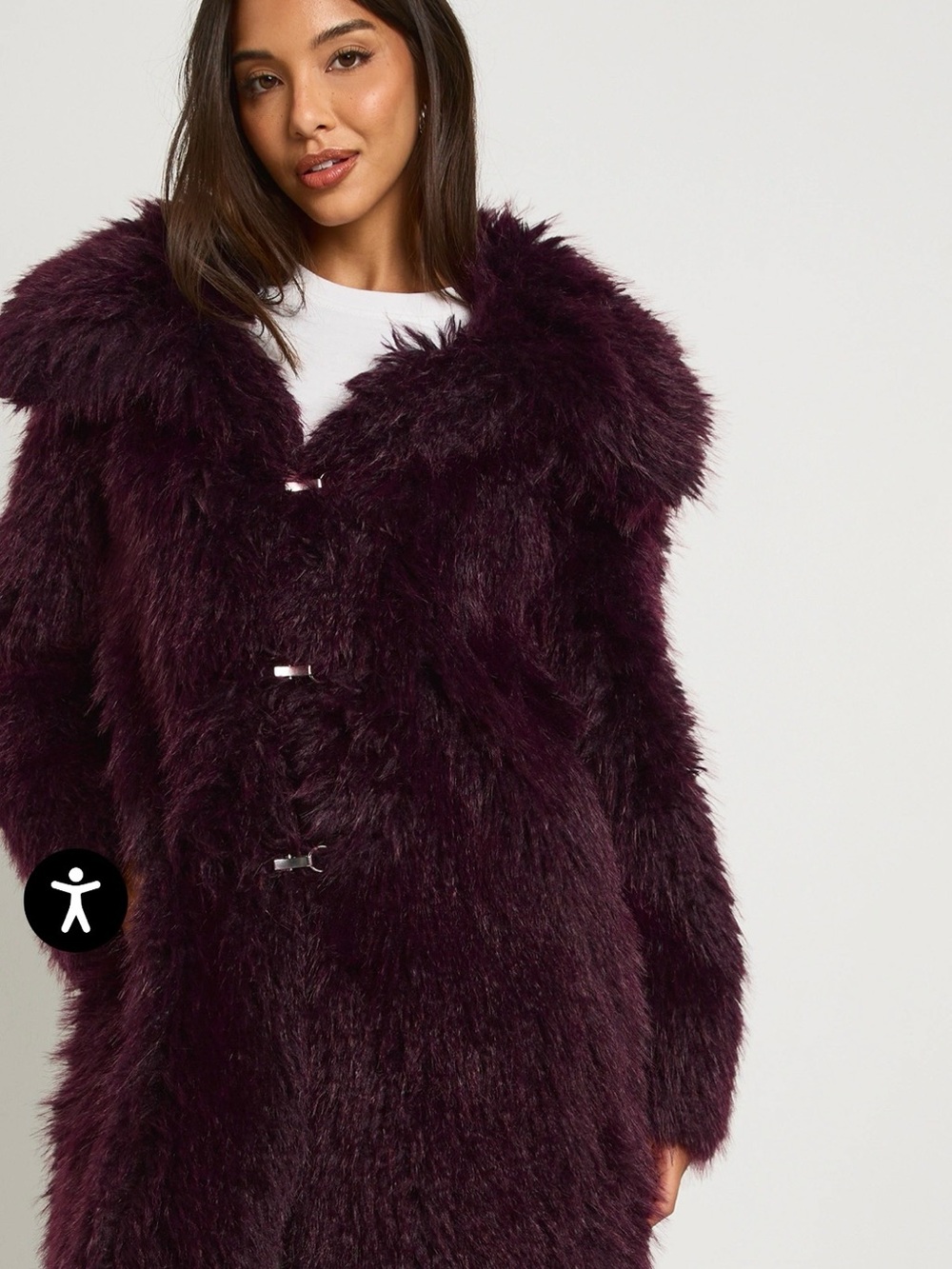 Boohoo Plush Faux Fur Long Coat in Plum - Picture 3 of 5